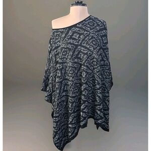 Eileen Fisher Poncho Top One Size OS 100% Organic Linen Textured Argyle Print